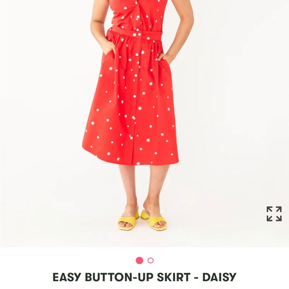Ban.do red midi skirt with daisy print, size X-Small, NWT